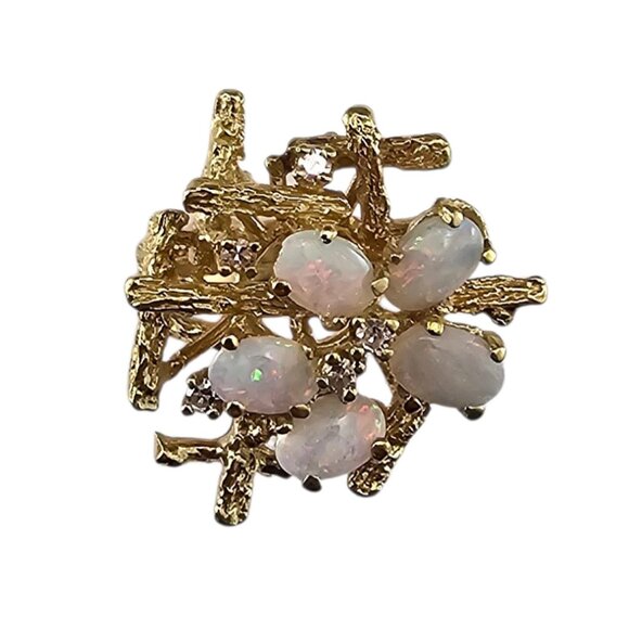 Estate Jewelry - 18K Yellow Gold Opal and Diamond Ring Size 5.5 #23551